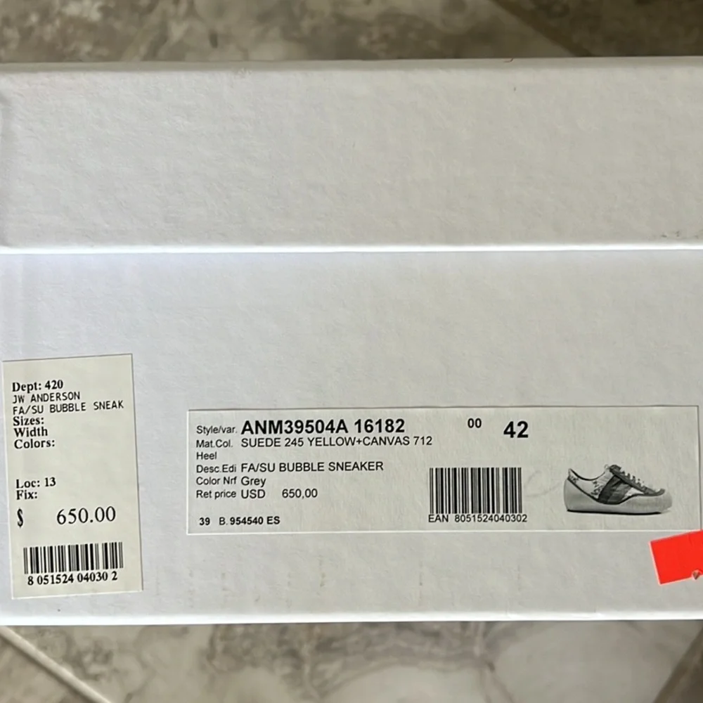 JW Anderson Color-Blocked Canvas LaceUp Bubble Sneakers, Size 42 New in Box